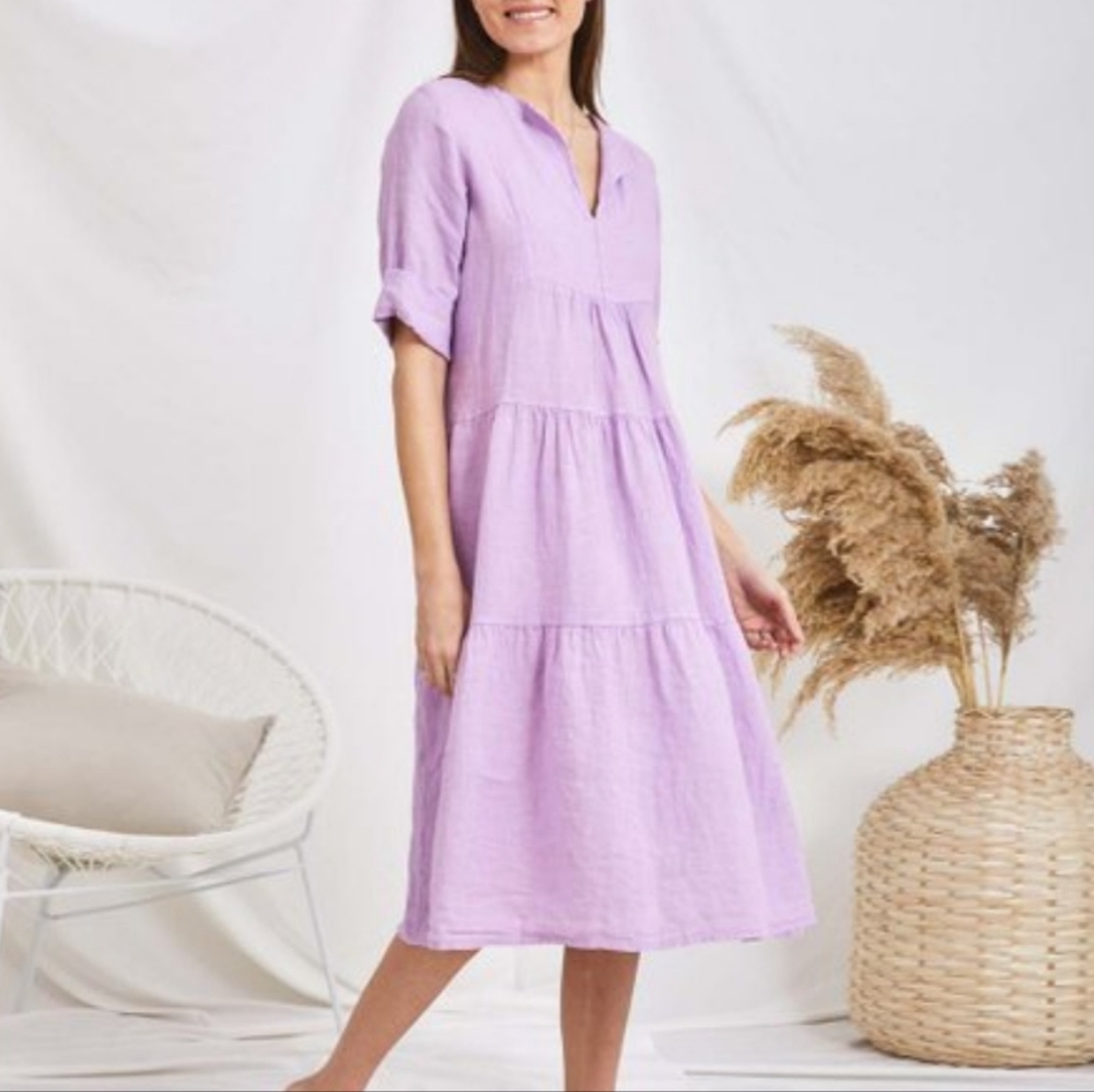 Zulily | Lilac Tiered V Neck Midi Dress
